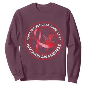 Support Educate Care Cure Sweatshirt HIV Awareness Month Gift TS12 Maroon Print Your Wear