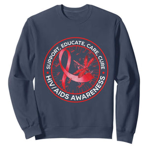 Support Educate Care Cure Sweatshirt HIV Awareness Month Gift TS12 Navy Print Your Wear