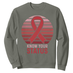 Know Your Status HIV Awareness Sweatshirt World Aids Day Gift TS12 Military Green Print Your Wear