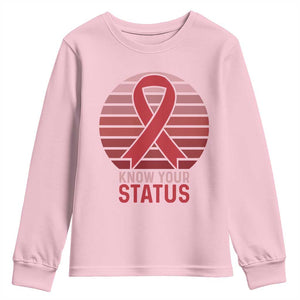 Know Your Status HIV Awareness Youth Sweatshirt World Aids Day Gift TS12 Light Pink Print Your Wear