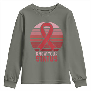 Know Your Status HIV Awareness Youth Sweatshirt World Aids Day Gift TS12 Military Green Print Your Wear