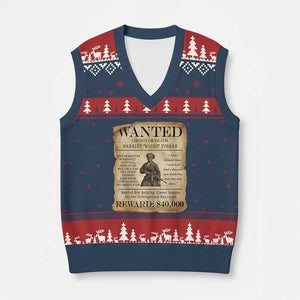 Vintage Harriet Tubman Poster V-Neck Knit Sweater Vest Wanted For Helping Slaves Escape TS12 Navy Red Print Your Wear