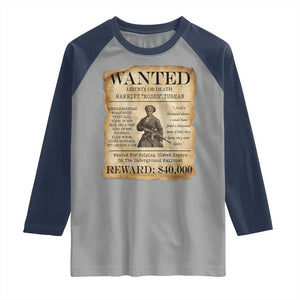 Vintage Harriet Tubman Poster Raglan Shirt Wanted For Helping Slaves Escape TS12 Sport Gray Navy Print Your Wear