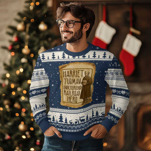 Underground Railroad Hero Harriet Tubman Ugly Christmas Sweater Feminist History Gift TS12 Navy Beige Print Your Wear