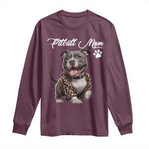 Pitbull Mom Long Sleeve Shirt Cute Pitbull Puppy Dog Lovers TS12 Maroon Print Your Wear