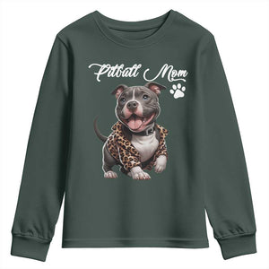 Pitbull Mom Youth Sweatshirt Cute Pitbull Puppy Dog Lovers TS12 Dark Forest Green Print Your Wear