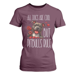 Pitbull Lover T Shirt For Women All Dogs Are Cool But Pitbulls Rule TS12 Maroon Print Your Wear