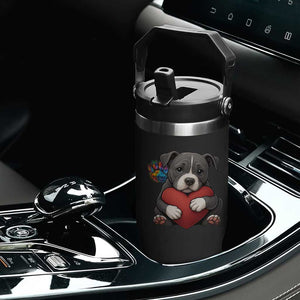 Pitbull Mom Flip Straw Tumbler Cute Puppy Hugging Heart Love Dog TS12 Print Your Wear
