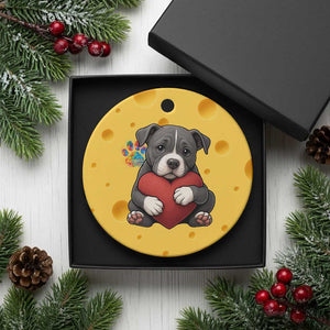 Pitbull Mom Ceramic Ornament Cute Puppy Hugging Heart Love Dog TS12 1pc Yellow Cheese Print Your Wear