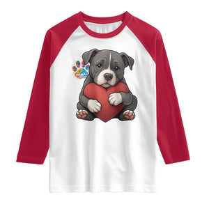 Pitbull Mom Raglan Shirt Cute Puppy Hugging Heart Love Dog TS12 White Red Print Your Wear