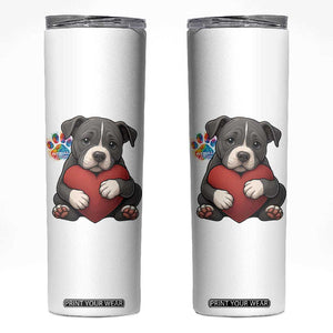 Pitbull Mom Skinny Tumbler Cute Puppy Hugging Heart Love Dog TS12 White Print Your Wear