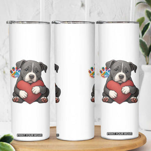 Pitbull Mom Skinny Tumbler Cute Puppy Hugging Heart Love Dog TS12 Print Your Wear