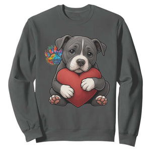 Pitbull Mom Sweatshirt Cute Puppy Hugging Heart Love Dog TS12 Dark Heather Print Your Wear