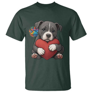 Pitbull Mom T Shirt Cute Puppy Hugging Heart Love Dog TS12 Dark Forest Green Print Your Wear