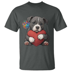 Pitbull Mom T Shirt Cute Puppy Hugging Heart Love Dog TS12 Dark Heather Print Your Wear