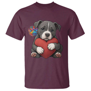 Pitbull Mom T Shirt Cute Puppy Hugging Heart Love Dog TS12 Maroon Print Your Wear