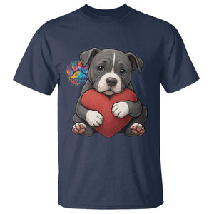 Pitbull Mom T Shirt Cute Puppy Hugging Heart Love Dog TS12 Navy Print Your Wear
