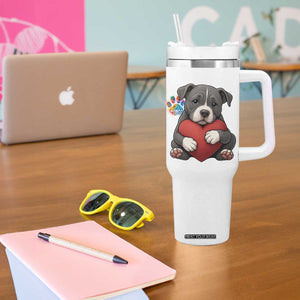 Pitbull Mom Tumbler With Handle Cute Puppy Hugging Heart Love Dog TS12 Print Your Wear