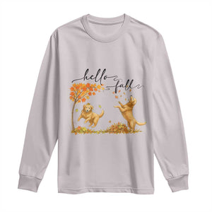 Funny Hello Fall Thanksgiving Golden Retriever Long Sleeve Shirt TS12 Ice Gray Print Your Wear
