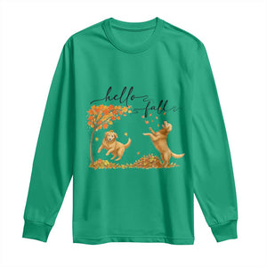 Funny Hello Fall Thanksgiving Golden Retriever Long Sleeve Shirt TS12 Irish Green Print Your Wear