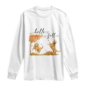 Funny Hello Fall Thanksgiving Golden Retriever Long Sleeve Shirt TS12 White Print Your Wear