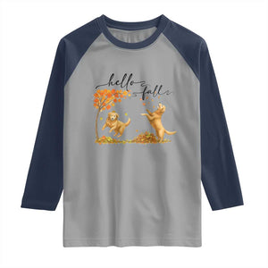 Funny Hello Fall Thanksgiving Golden Retriever Raglan Shirt TS12 Sport Gray Navy Print Your Wear