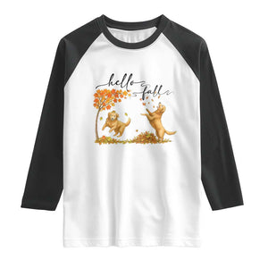Funny Hello Fall Thanksgiving Golden Retriever Raglan Shirt TS12 White Black Print Your Wear