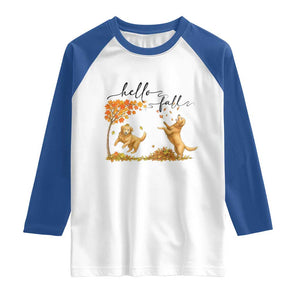 Funny Hello Fall Thanksgiving Golden Retriever Raglan Shirt TS12 White Royal Print Your Wear