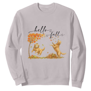 Funny Hello Fall Thanksgiving Golden Retriever Sweatshirt TS12 Ice Gray Print Your Wear