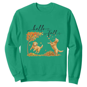 Funny Hello Fall Thanksgiving Golden Retriever Sweatshirt TS12 Irish Green Print Your Wear