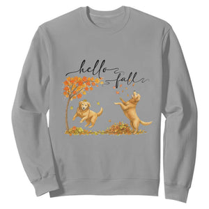 Funny Hello Fall Thanksgiving Golden Retriever Sweatshirt TS12 Sport Gray Print Your Wear