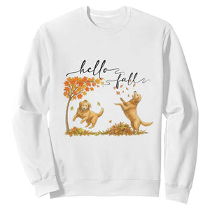 Funny Hello Fall Thanksgiving Golden Retriever Sweatshirt TS12 White Print Your Wear