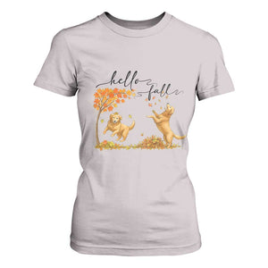 Funny Hello Fall Thanksgiving Golden Retriever T Shirt For Women TS12 Ice Gray Print Your Wear