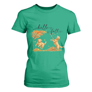 Funny Hello Fall Thanksgiving Golden Retriever T Shirt For Women TS12 Irish Green Print Your Wear