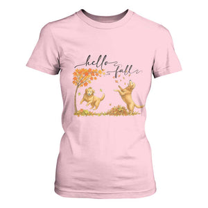 Funny Hello Fall Thanksgiving Golden Retriever T Shirt For Women TS12 Light Pink Print Your Wear
