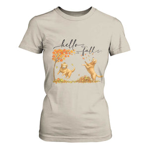 Funny Hello Fall Thanksgiving Golden Retriever T Shirt For Women TS12 Sand Print Your Wear