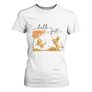 Funny Hello Fall Thanksgiving Golden Retriever T Shirt For Women TS12 White Print Your Wear