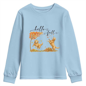 Funny Hello Fall Thanksgiving Golden Retriever Youth Sweatshirt TS12 Light Blue Print Your Wear