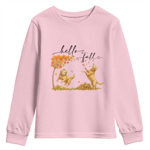 Funny Hello Fall Thanksgiving Golden Retriever Youth Sweatshirt TS12 Light Pink Print Your Wear