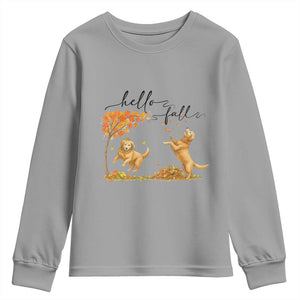 Funny Hello Fall Thanksgiving Golden Retriever Youth Sweatshirt TS12 Sport Gray Print Your Wear