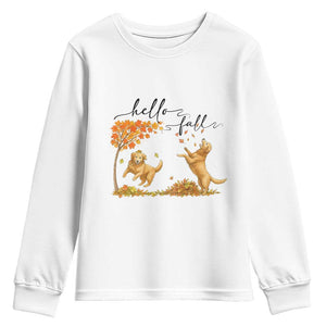 Funny Hello Fall Thanksgiving Golden Retriever Youth Sweatshirt TS12 White Print Your Wear