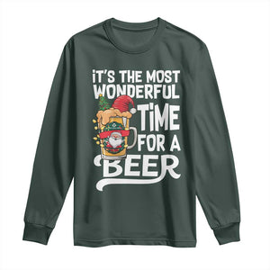 Funny Christmas Drinking Long Sleeve Shirt It is The Most Wonderful Time For A Beer TS12 Dark Forest Green Print Your Wear