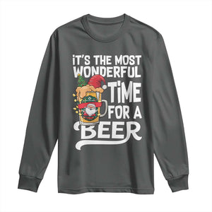 Funny Christmas Drinking Long Sleeve Shirt It is The Most Wonderful Time For A Beer TS12 Dark Heather Print Your Wear