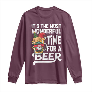 Funny Christmas Drinking Long Sleeve Shirt It is The Most Wonderful Time For A Beer TS12 Maroon Print Your Wear