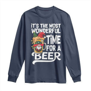 Funny Christmas Drinking Long Sleeve Shirt It is The Most Wonderful Time For A Beer TS12 Navy Print Your Wear