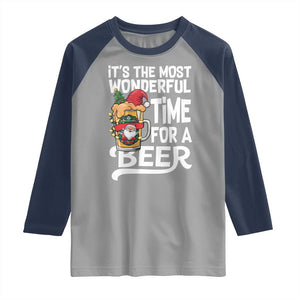 Funny Christmas Drinking Raglan Shirt It is The Most Wonderful Time For A Beer TS12 Sport Gray Navy Print Your Wear