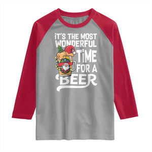 Funny Christmas Drinking Raglan Shirt It is The Most Wonderful Time For A Beer TS12 Sport Gray Red Print Your Wear