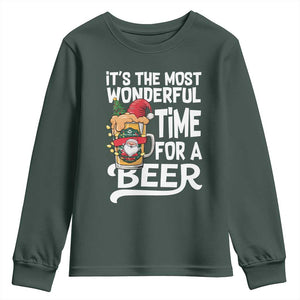 Funny Christmas Drinking Youth Sweatshirt It is The Most Wonderful Time For A Beer TS12 Dark Forest Green Print Your Wear