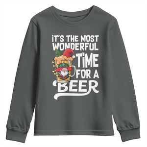 Funny Christmas Drinking Youth Sweatshirt It is The Most Wonderful Time For A Beer TS12 Dark Heather Print Your Wear