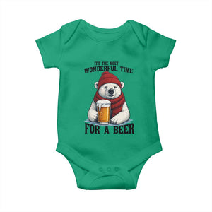 It is The Most Wonderful Time For A Beer Baby Onesie Funny Polar Bear Drinking Beer TS12 Irish Green Print Your Wear